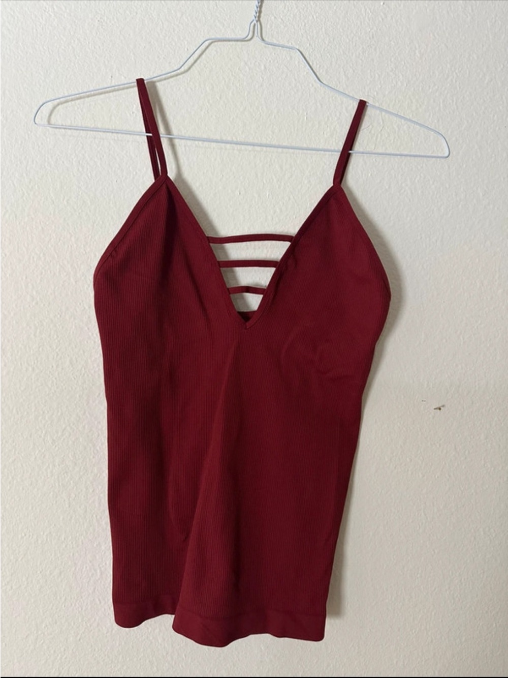 Free People Burgundy Strappy V-Neck Ribbed Camisole